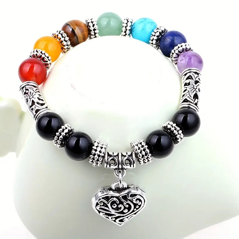 7-Chakra-Armband mit Herzanhänger