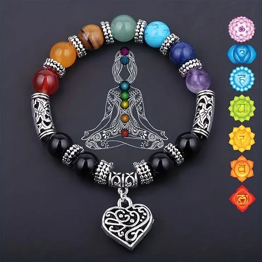 7-Chakra-Armband mit Herzanhänger